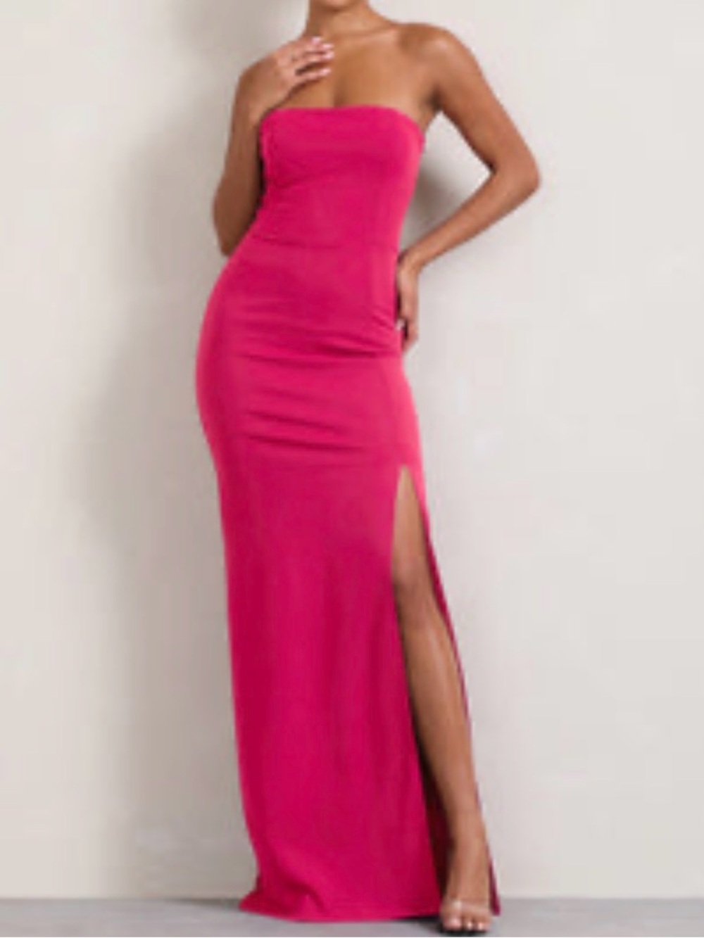 Club L London Hot Pink Strapless Bandeau Maxi Dress 0
